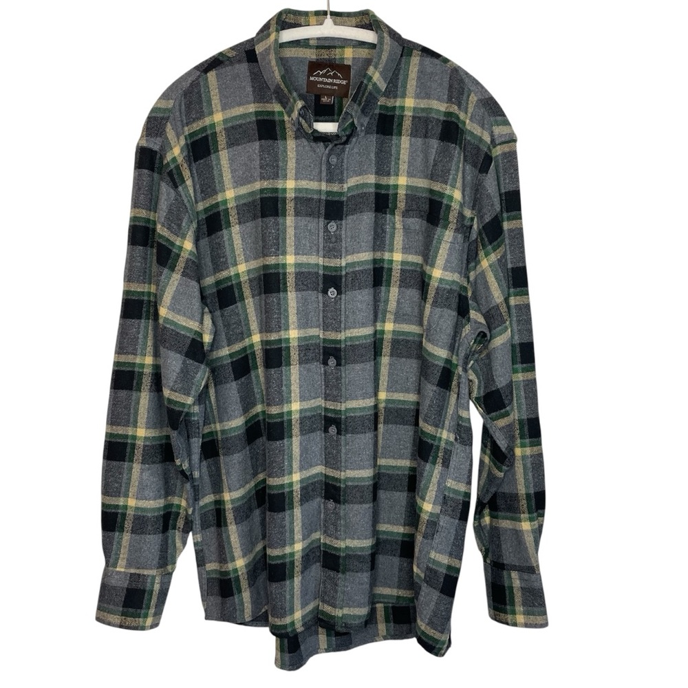 Mountain Ridge Explore Life Plaid Flannel Collared Long Sleeve Button Down Shirt